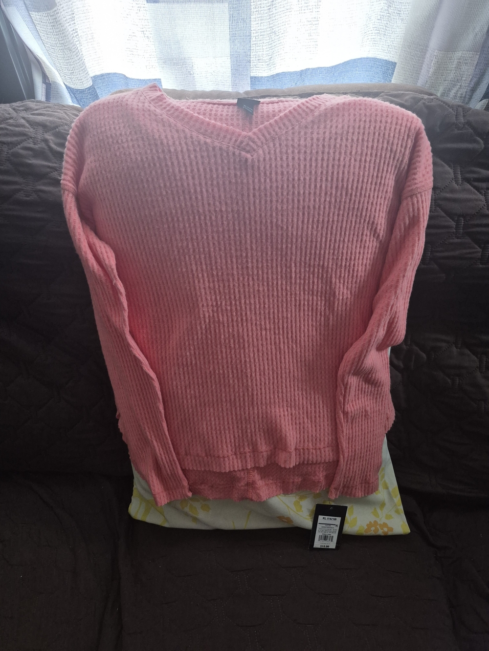 Girls art class Coral Pink V-Neck Ribbed Sweater XL 14-16
